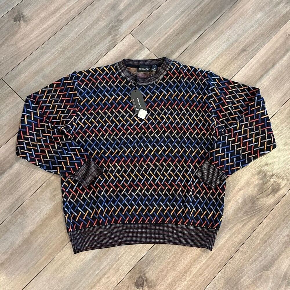 Riscatto Multi-Colored‎ Pattern Casual Crewneck Sweater Men Medium- NWT